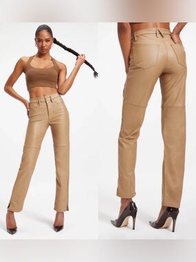 NWT GOOD AMERICAN Good Boy Faux Leather Pants in Warm Caramel Size 12 / 31